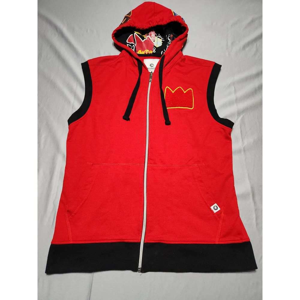 Akademiks Mens XL Red Sleeveless Full Zip Hoodie Vest Crown‎ Graphic Streetwear
